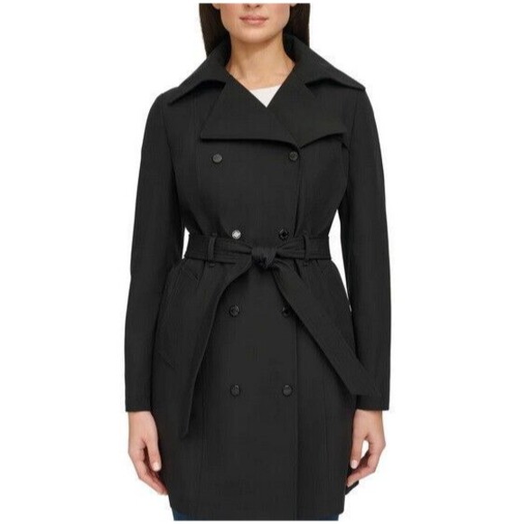 NWT Calvin Klein Ladies' Trench Coat Black Size Large - Picture 1 of 2